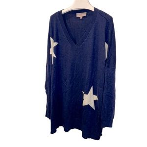 Laurie Felt COTTON blue white star print v-neck Sweater WOMAN PLUS 3X
66 bust